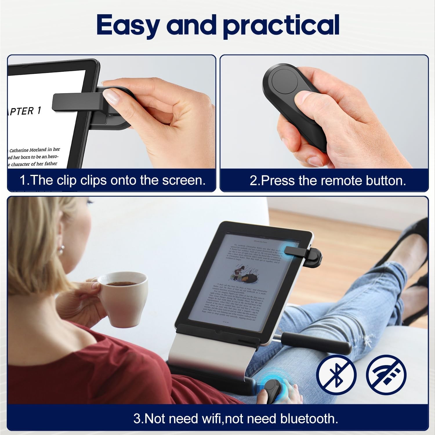 Page Turner Clicker for eReaders, Tablets & Cameras, w/ Wrist Strap & Bag