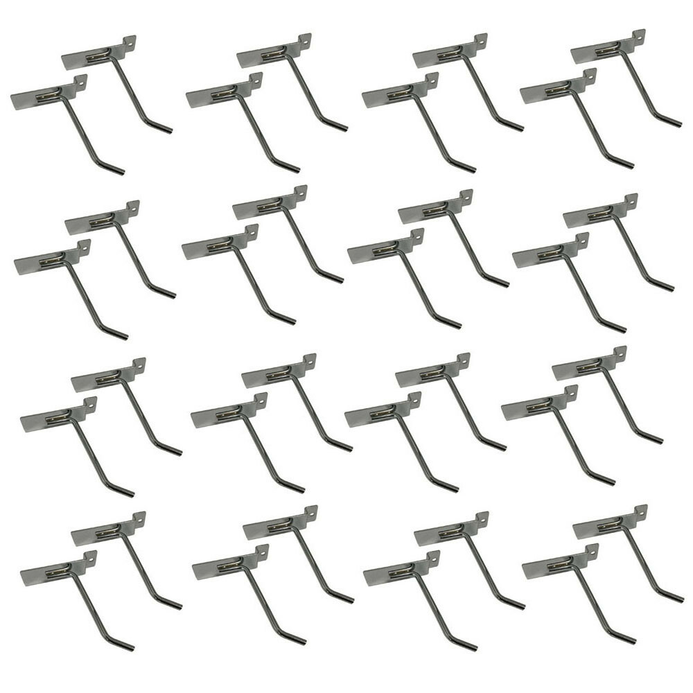 4" Slatwall Hook Panel Display Hooks, 1/4" Thickness Metal, Chrome - PACK 24