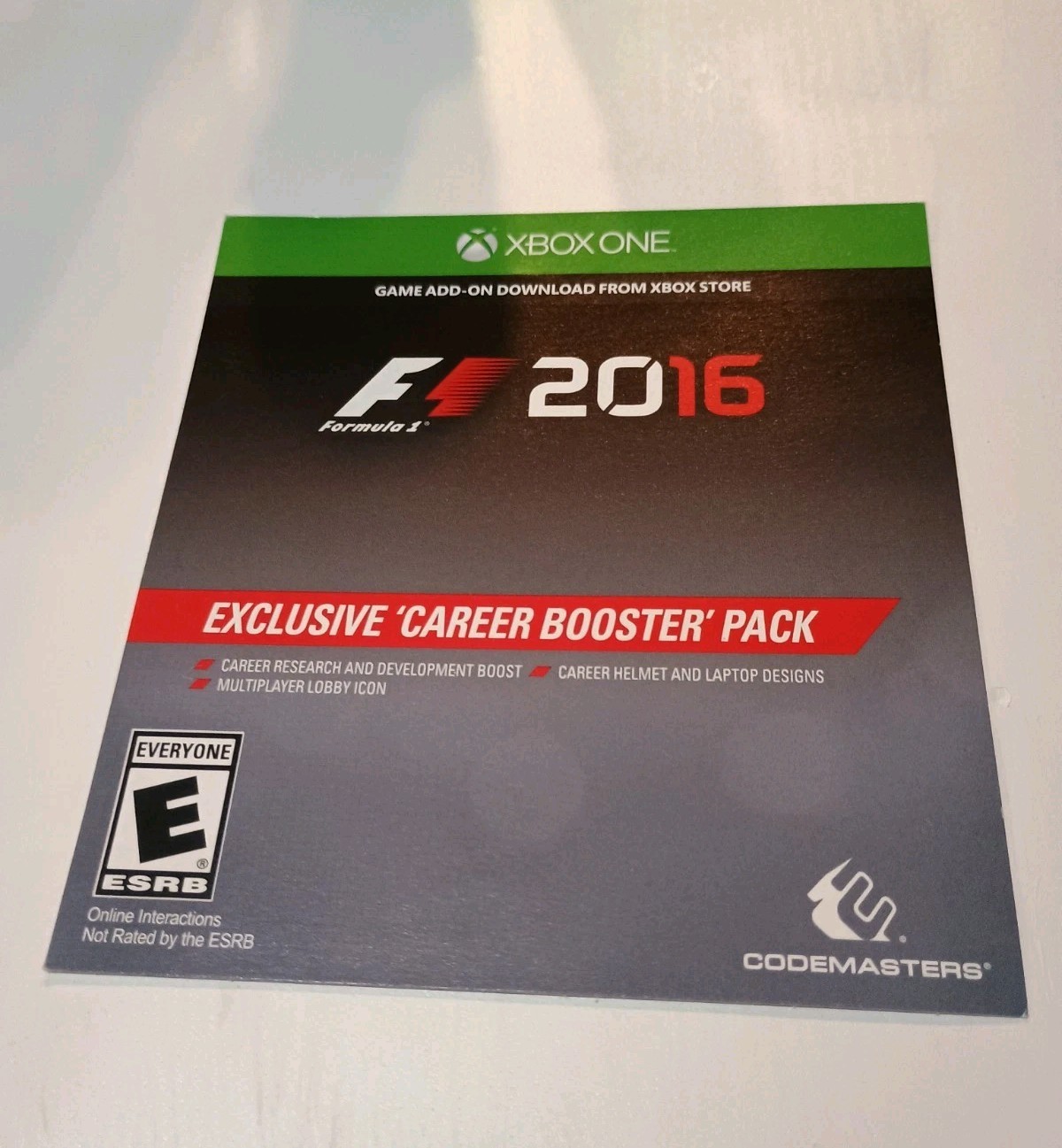 F1 2016 ‘CAREER BOOSTER’ DLC PACK Insert (Xbox One)