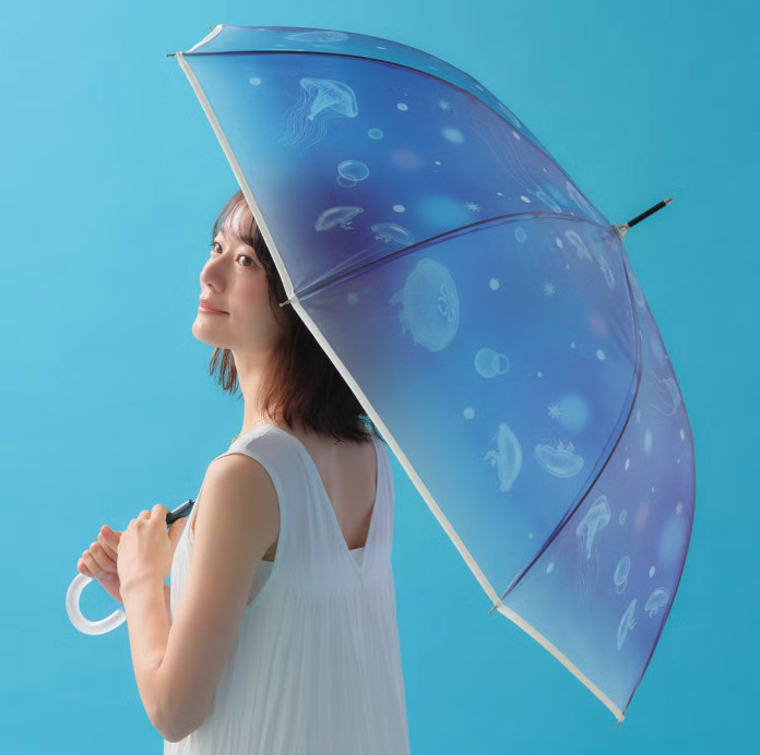 Wpc Aquarium Umbrella Enoshima Jellyfish Oyasumi Navy Foldable Japan