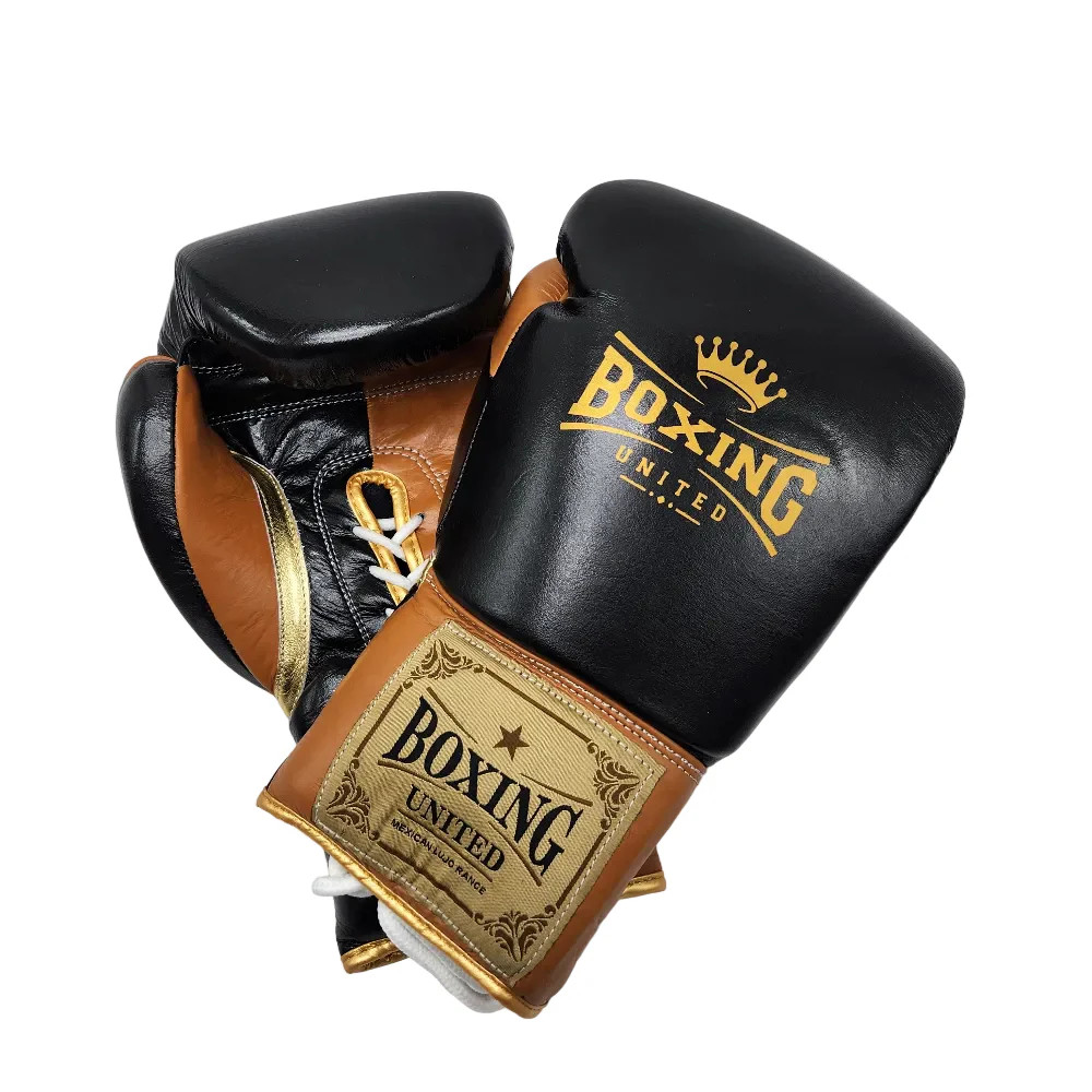 Boxing United Mexican Lujo Range Lace Up Gloves - Black