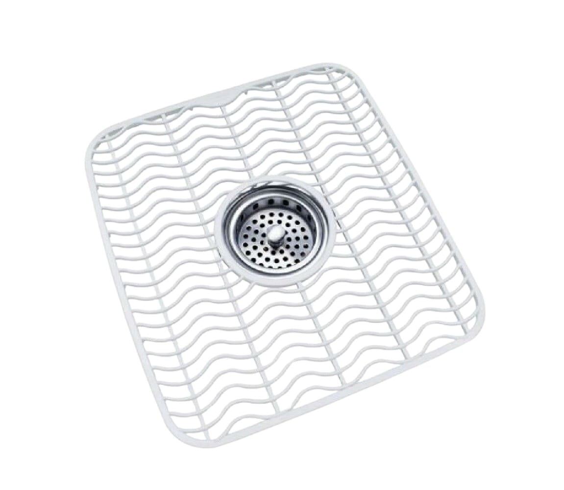 Sink Protector Mat Plastic with Center Drain Cutout Protect Sink 11 x 12" White