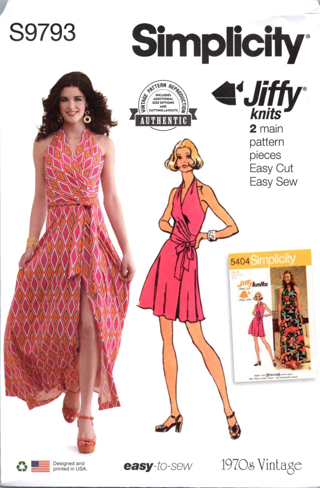 Simplicity 9793 Vintage Retro 70s Jiffy Knit Front Wrap Halter Dress Pattern