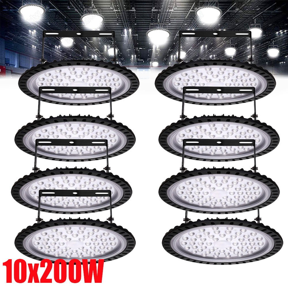 10Pack 200W UFO LED High Bay Light Warehouse Industrial Light Fixture 20000LM