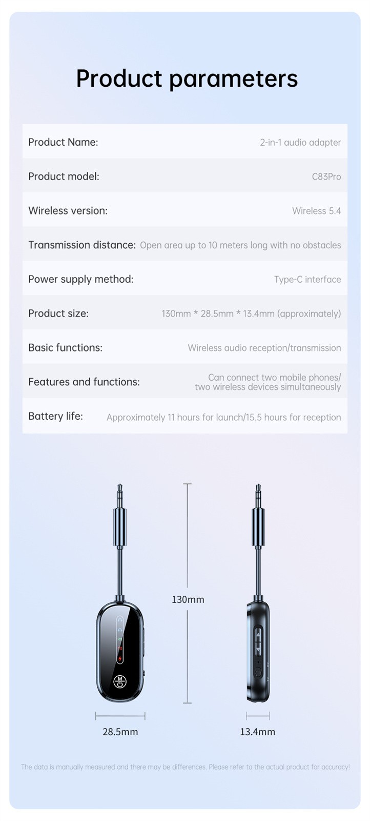 Bluetooth-Compatible 5.4 Audio Adapter Bluetooth-Compatible Receive Send 2-in-1