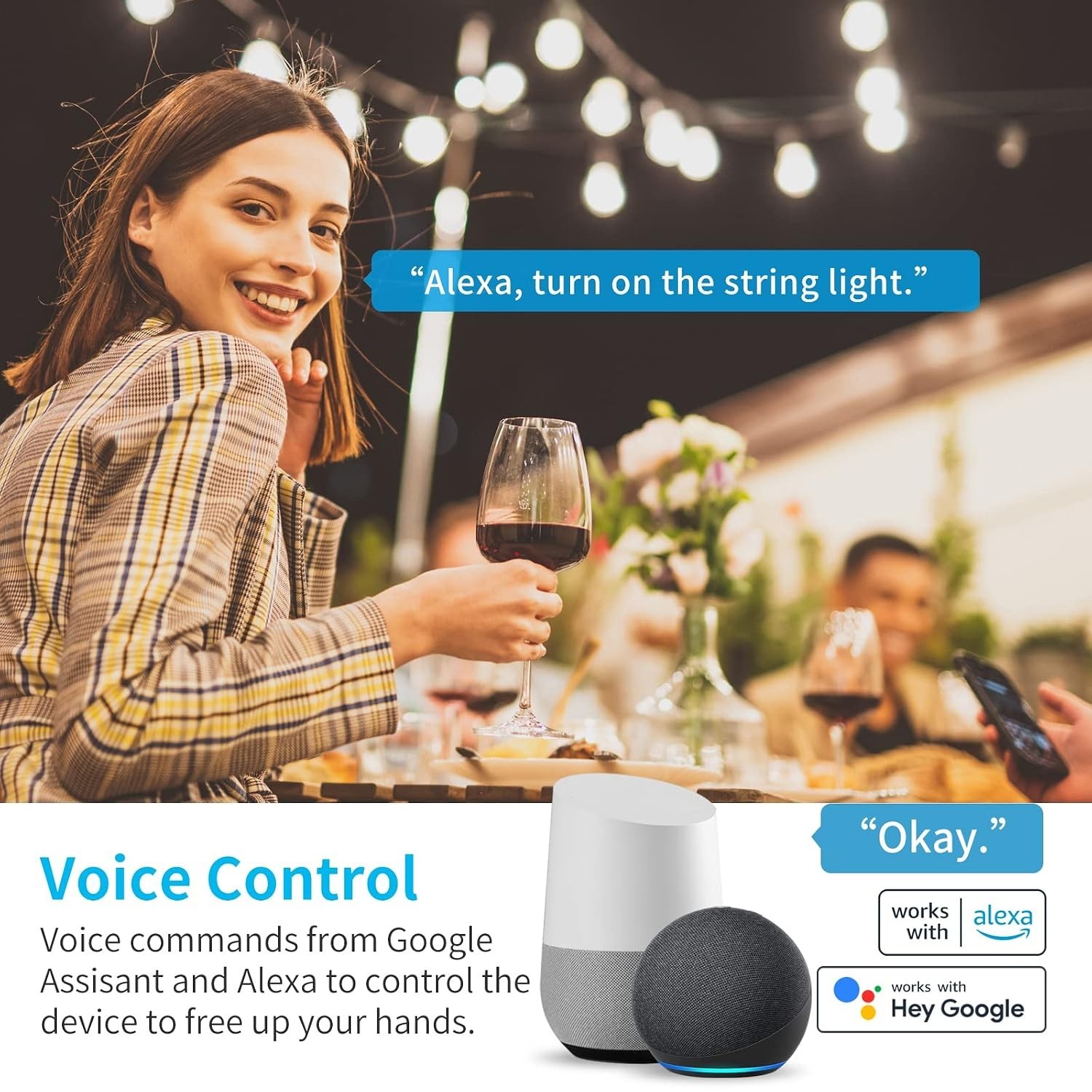 2-Socket Outdoor Smart Plug - 15A, Waterproof, Voice-Controlled Convenience