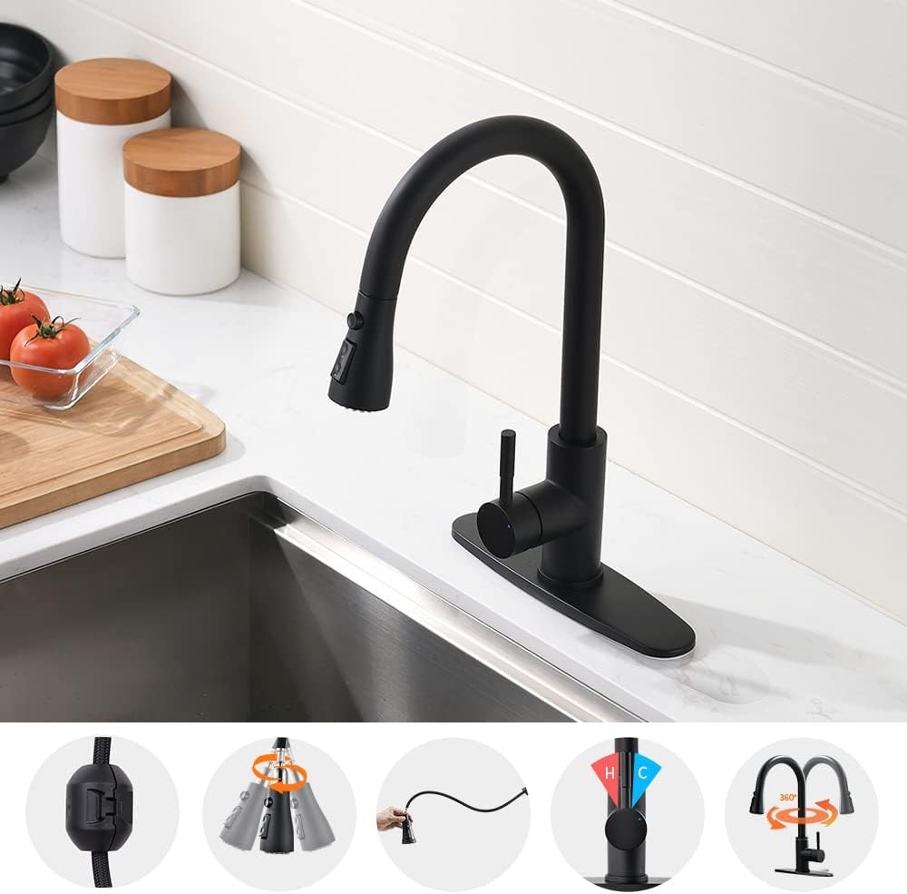 Black Kitchen Faucets with Pull Down Sprayer Kitchen Sink Faucet with Pull