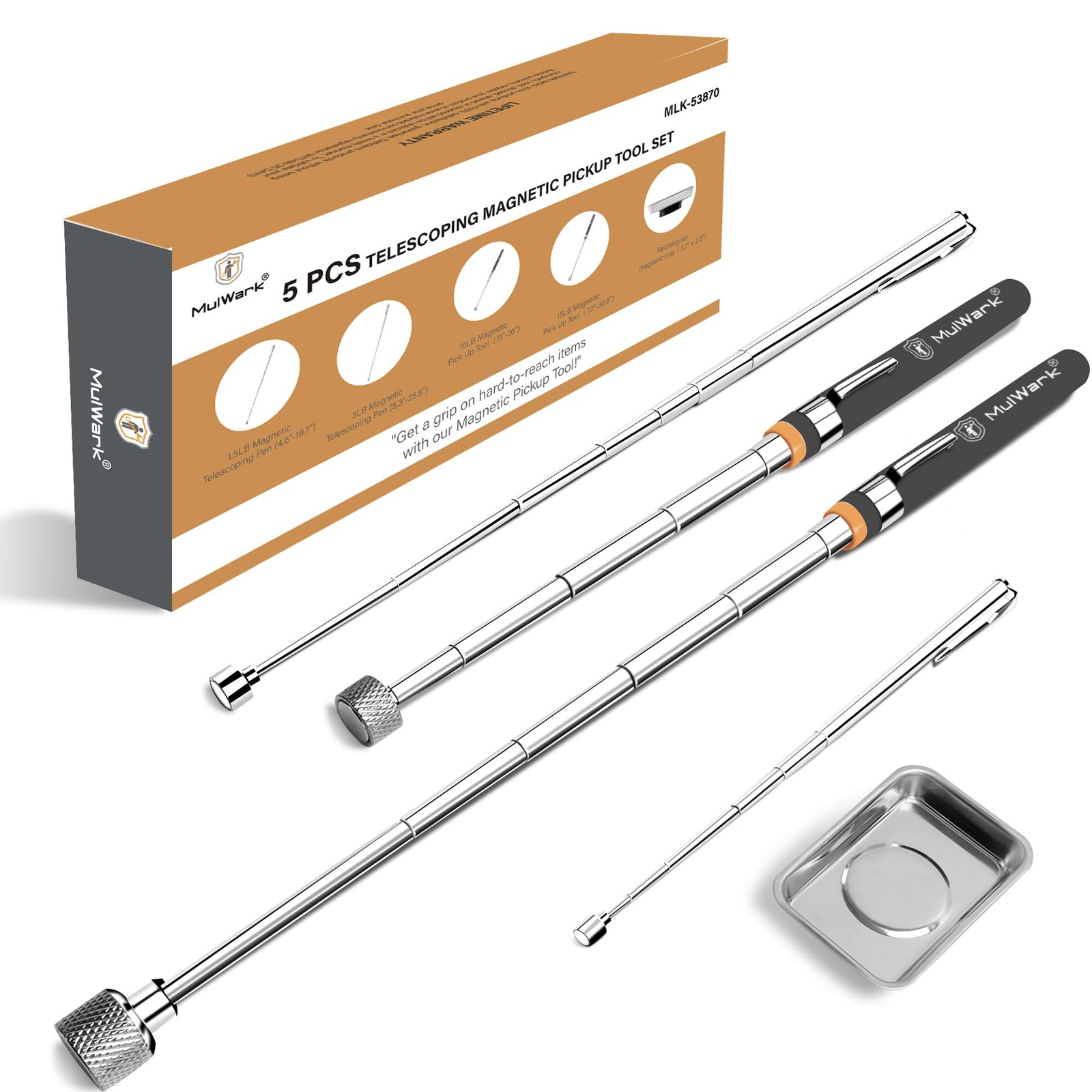 Mulwark 5pcs Telescoping Magnetic Pickup Tool with Strong Pull Force Small