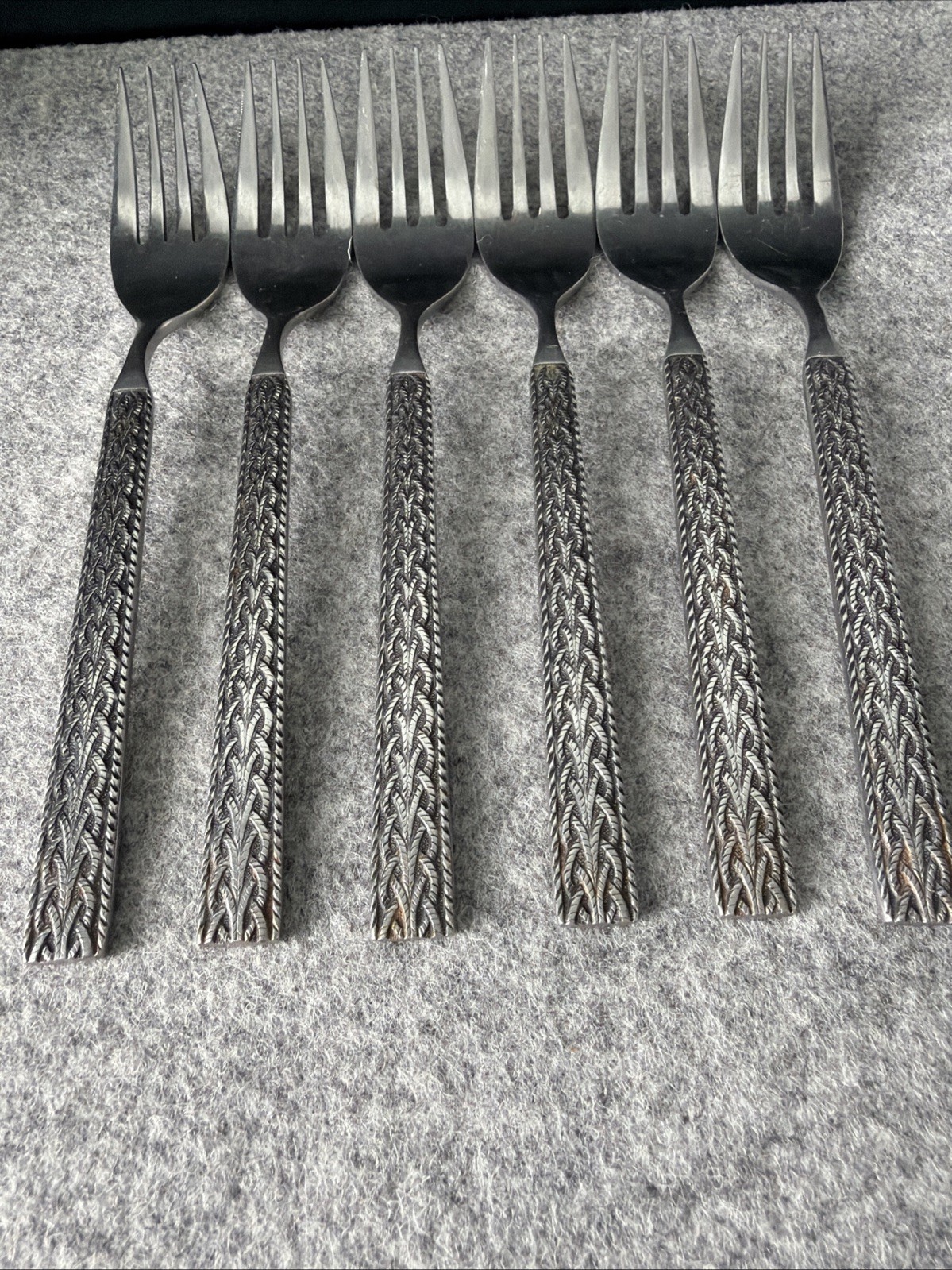 6 MCM JAPAN STAINLESS STEEL FLATWARE BRAIDED ROPE PATTERN Dinner Forks Flatware