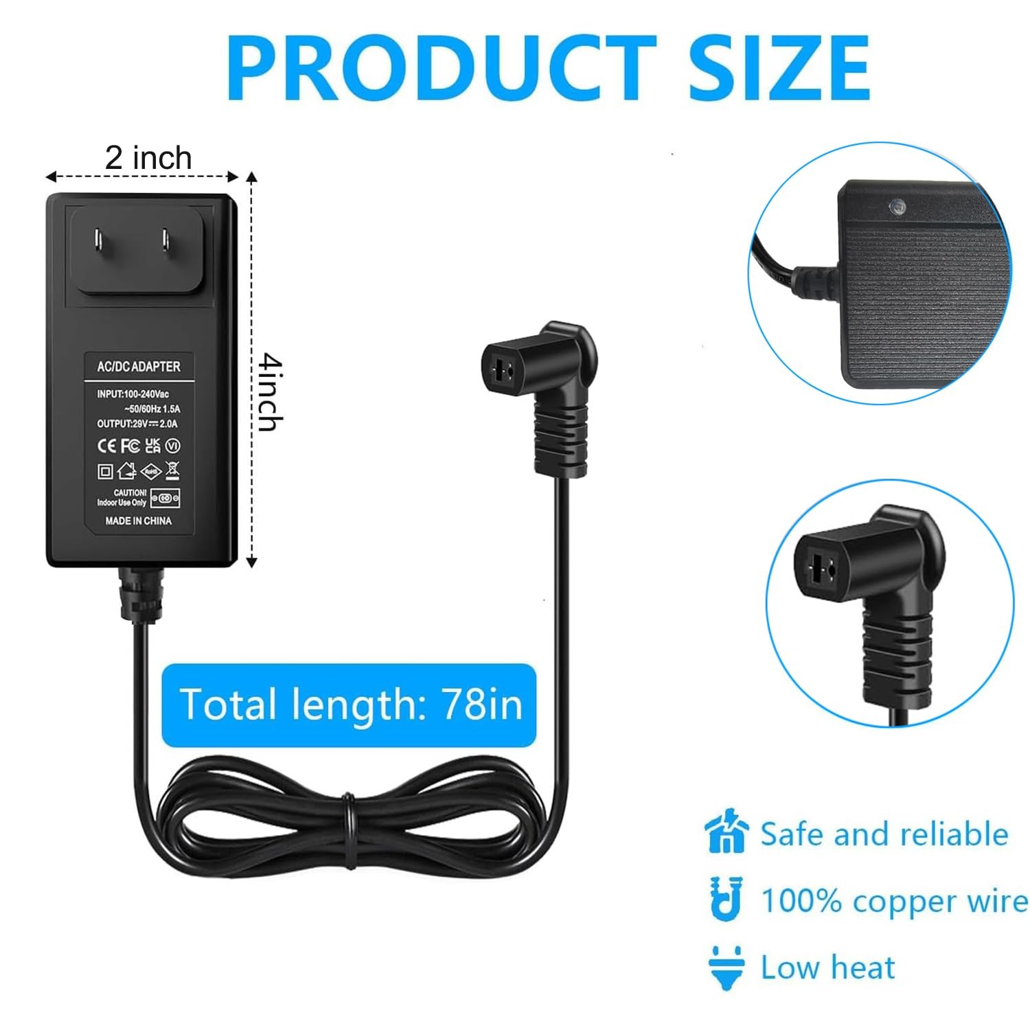 Universal Dual Motor Recliner Power Supply Kit 29V Transformer 2-Pin L-Shape