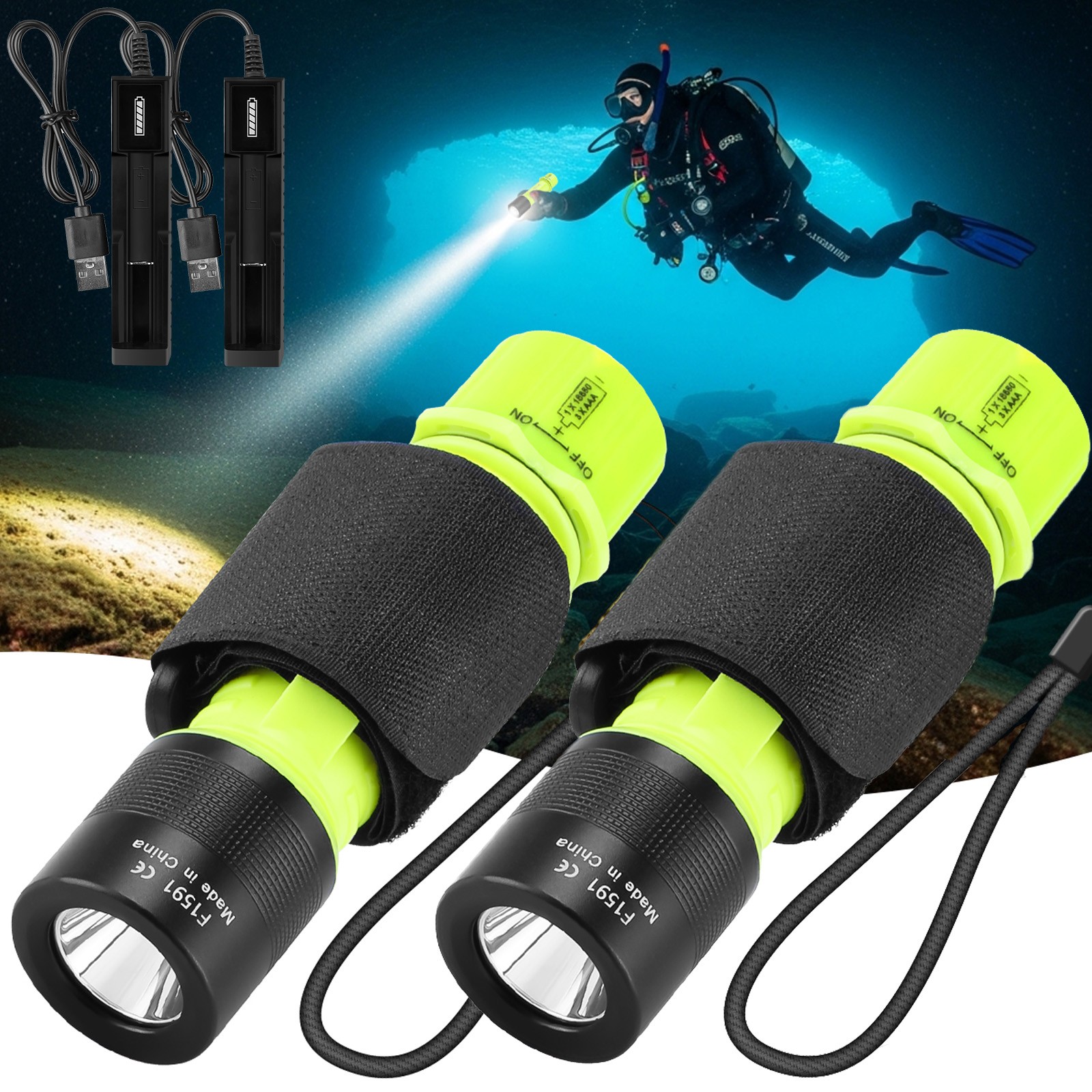 2x Underwater 80ft Scuba Diving Flashlight Waterproof Dive Torch Snorkeling Lamp