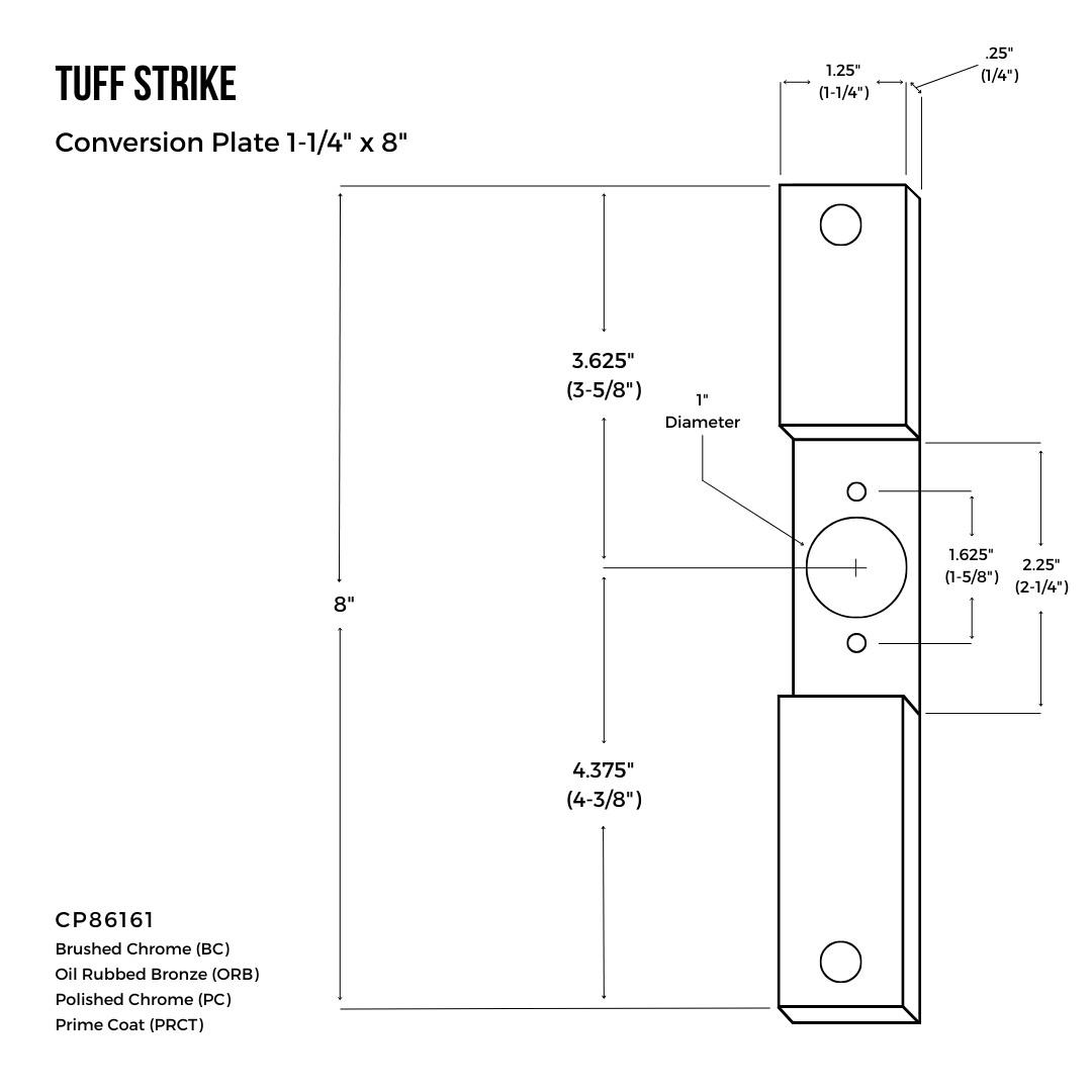 86 Prep to 161 Prep Conversion Plate | Mortise to Cylindrical Lock Convertor
