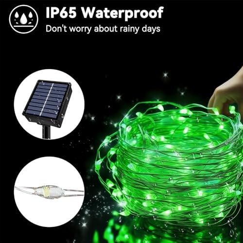 Solar String Lights Outdoor Waterproof 66ft 200LED 8 Modes - 2 Pack Green