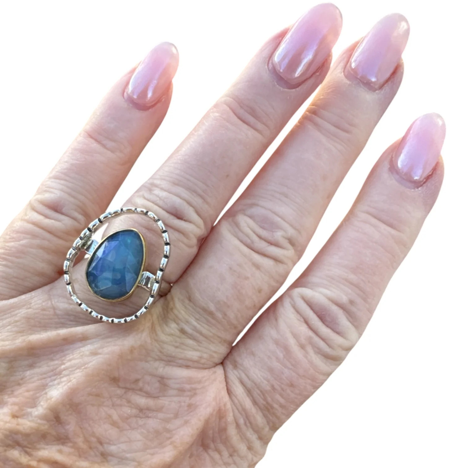 Faceted Doublet Opal Solid 925 Sterling Silver Ring 7