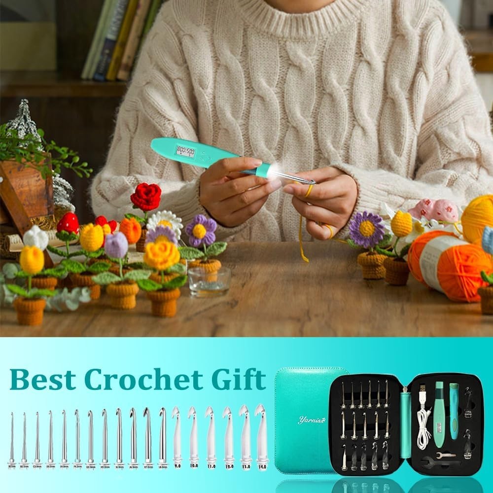 18 Size Counting Crochet Hooks with Light, Digital Counter Crochet Hooks Set ...