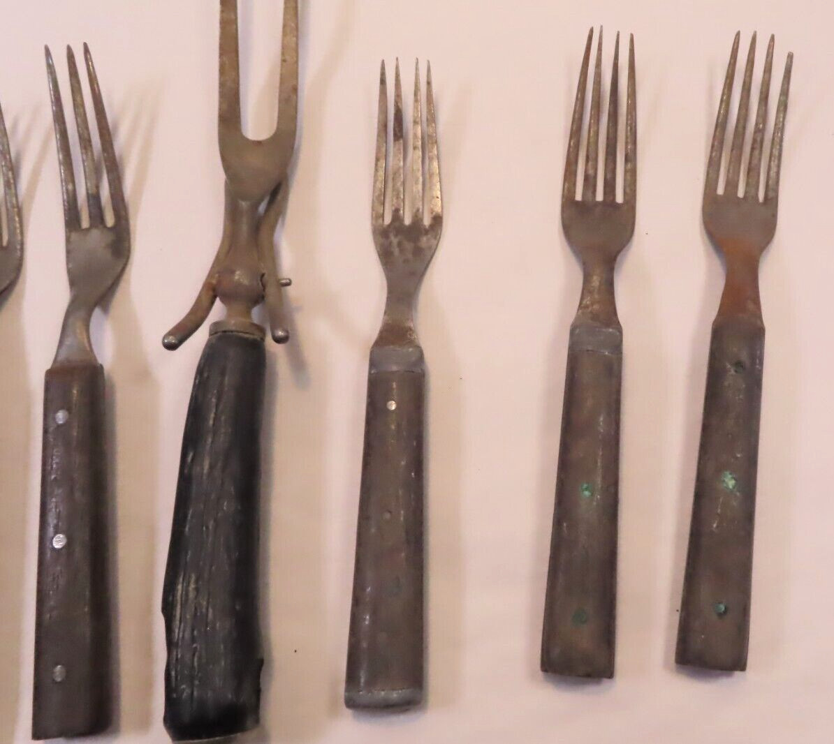 Antique Civil War Era Carving Fork and (6) Dinner Forks