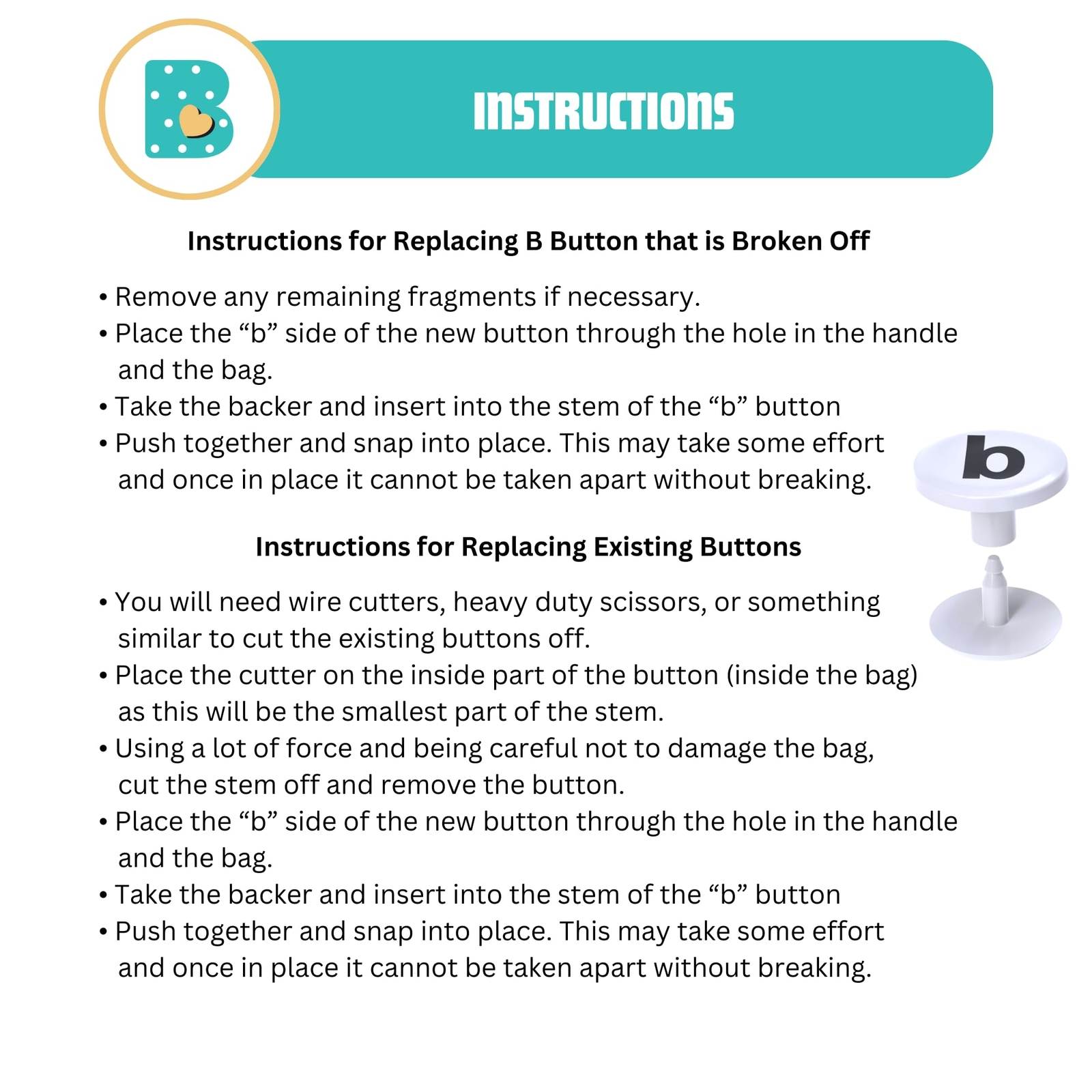 4-Pack Replacement Buttons with B for Bogg Bag Handle Strap Beach Tote Handles