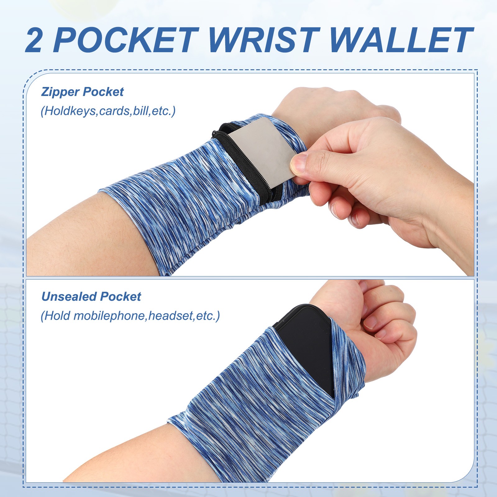 Wrist Pouch, 6 Pack & 6 x 4 Inch & Rainbow/Blue/Pink/Purple/Dark Gray/Gray