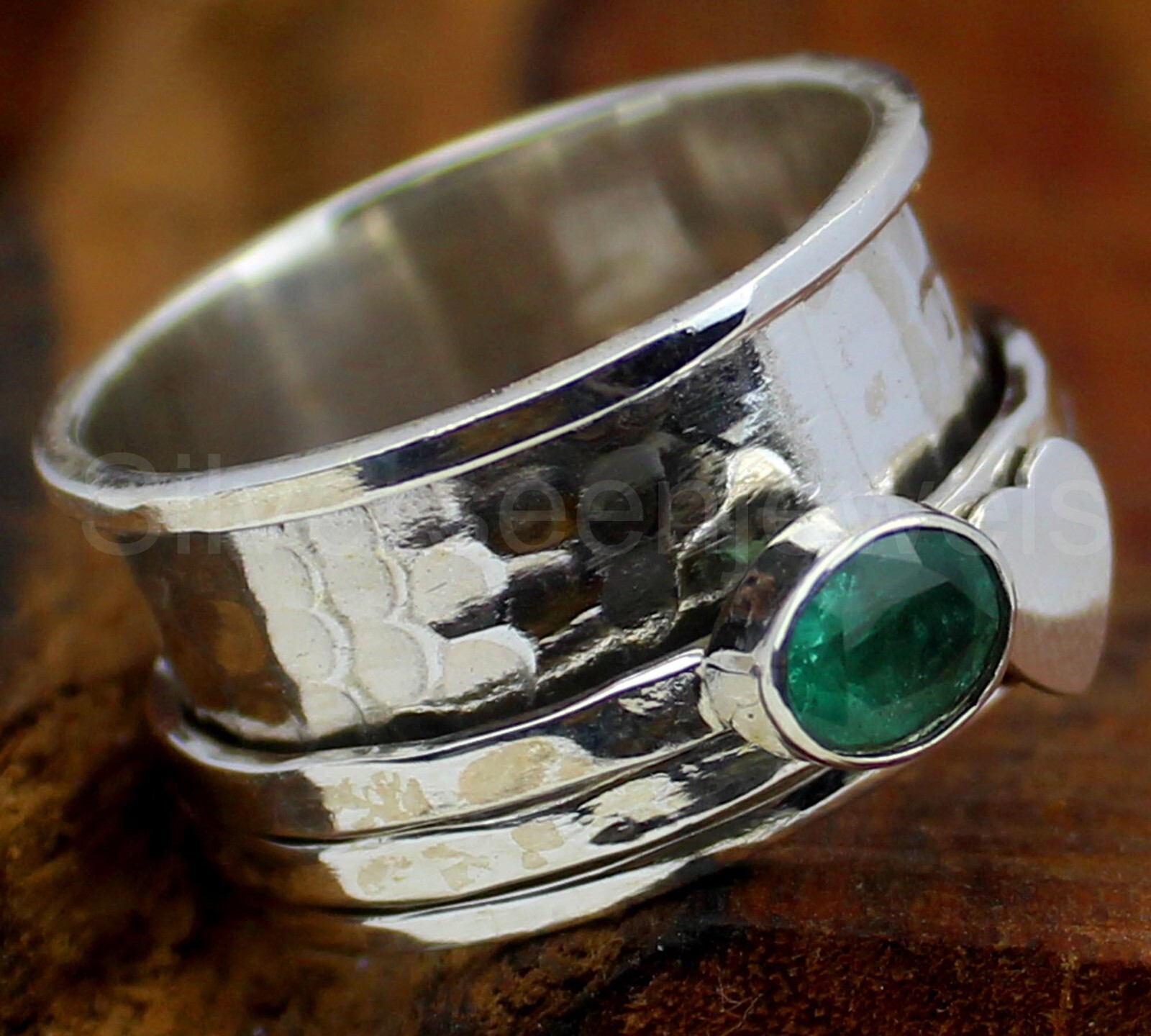 Natural emerald stone rings Spinning Design ring, 925 Sterling silver ring