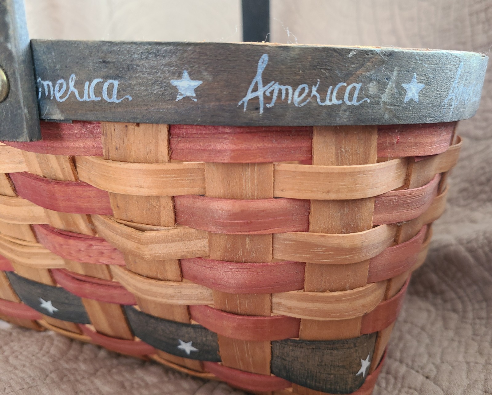 Woven Hand Basket Patriotic with handles