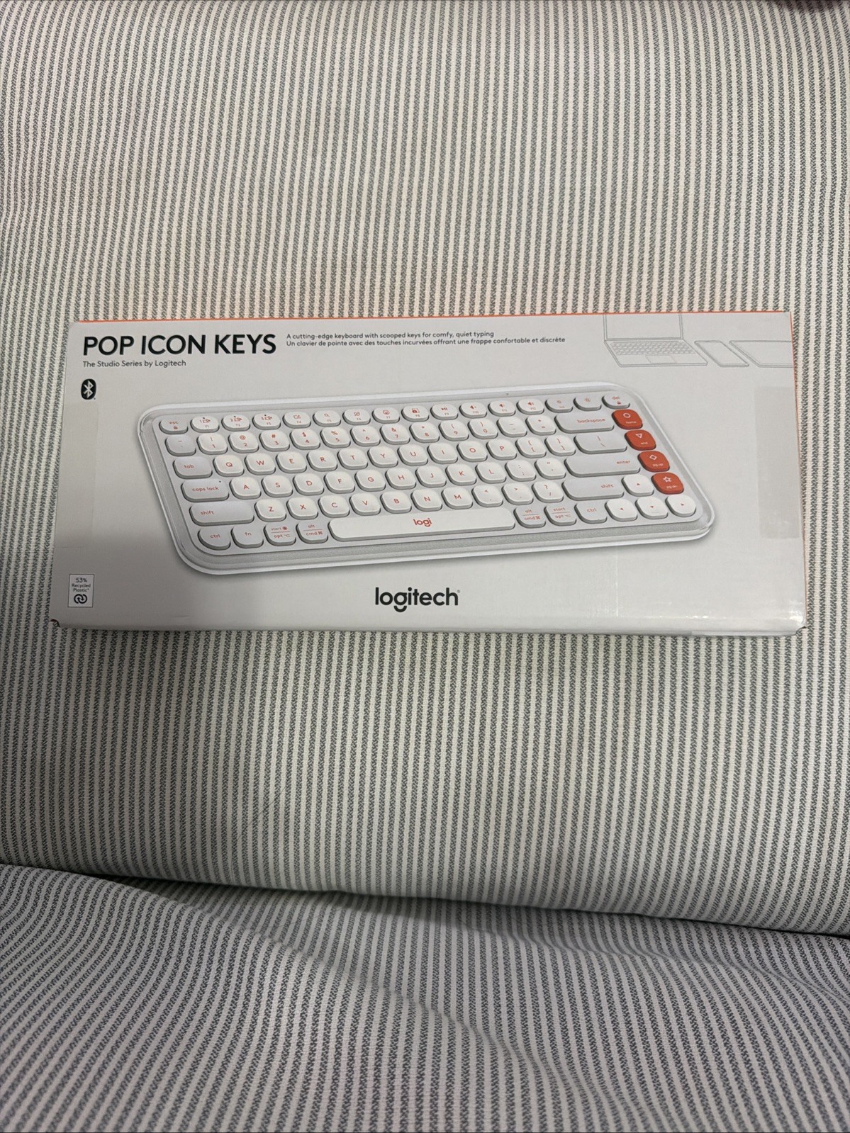 Logitech Pop Icon Keys Compact Wireless Keyboard, White/Orange
