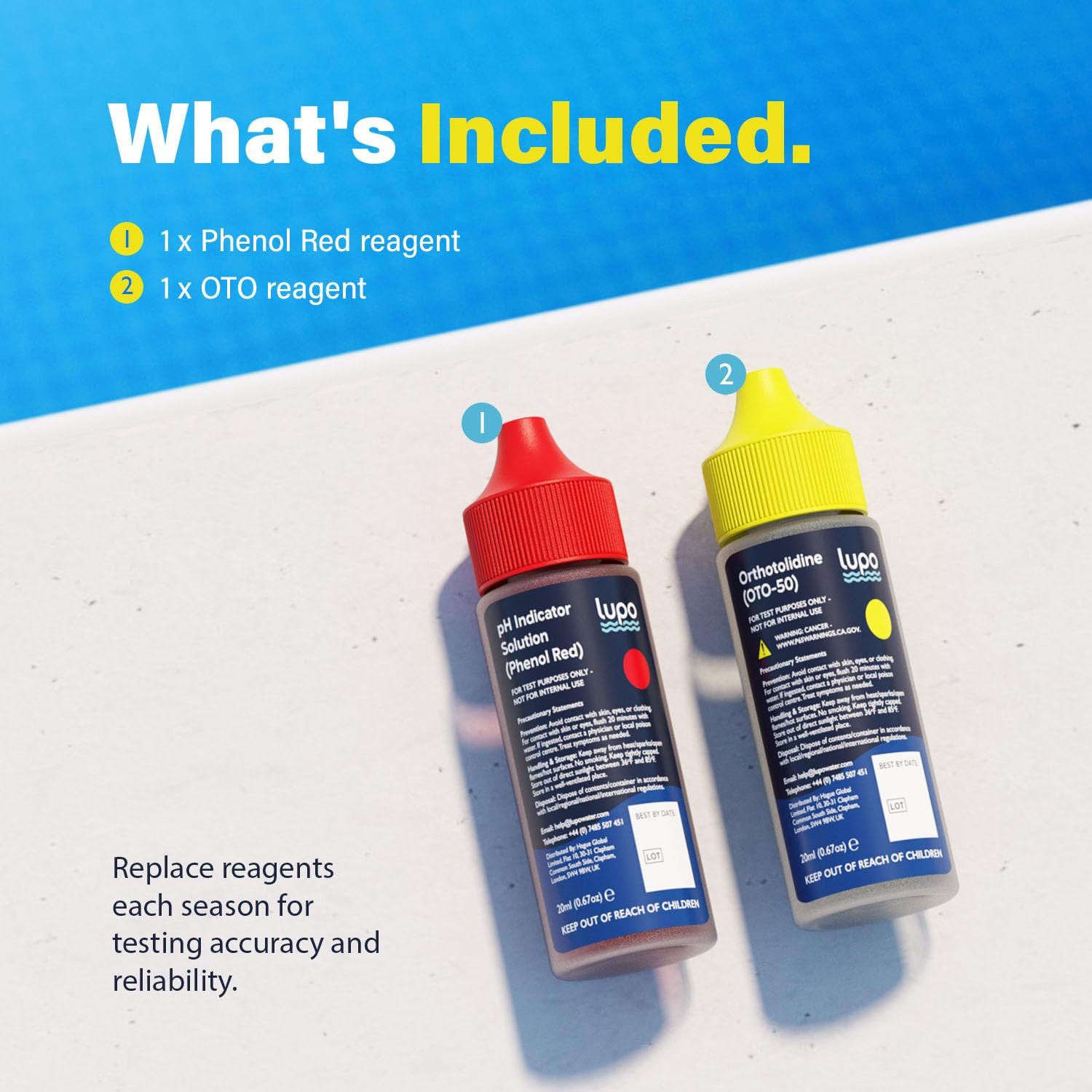 Lupo 2-in-1 Pool Test Kit Replacement Reagents | Refill Solutions