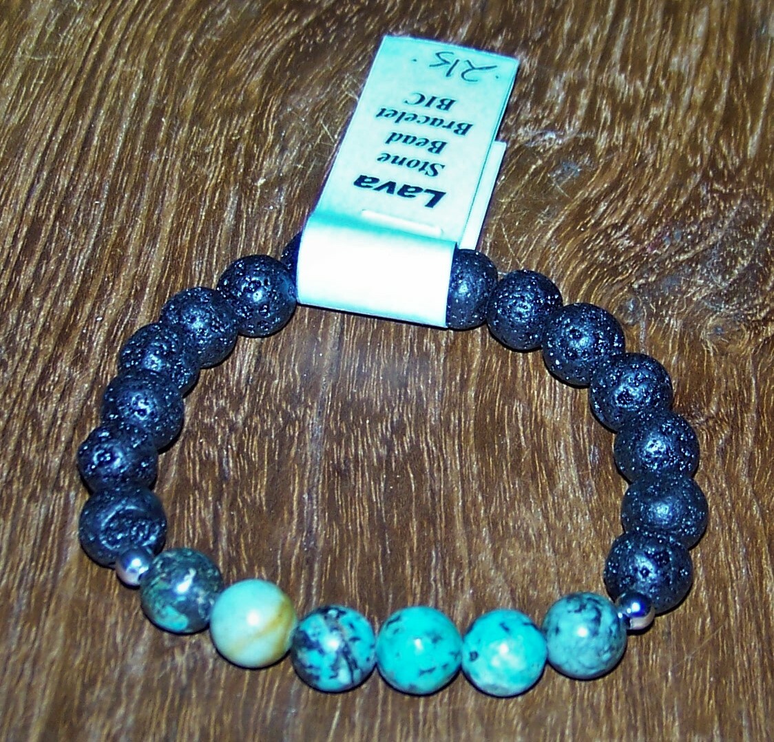 African Turquoise and Lava Rock Bracelet Ex Small