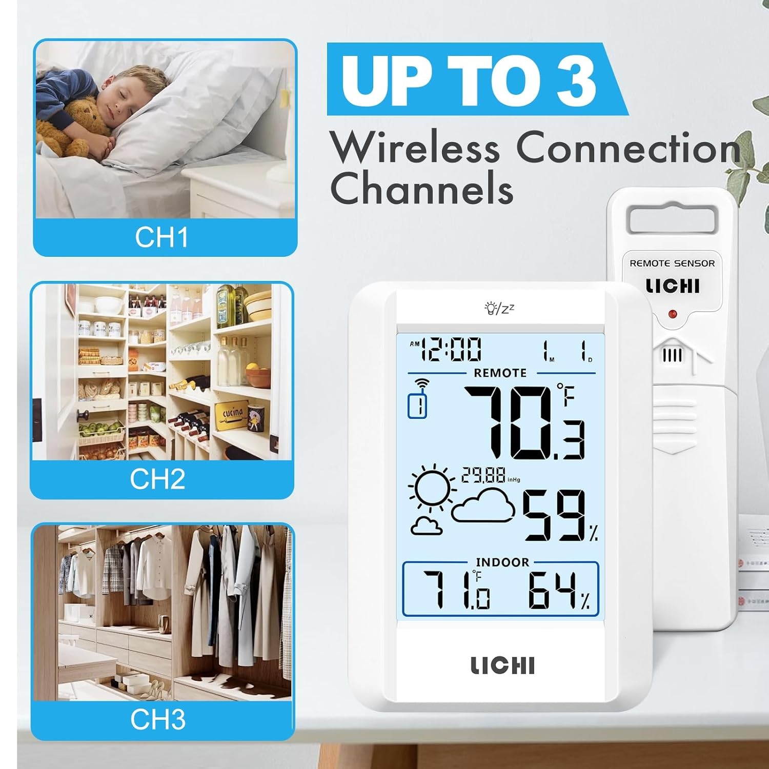 Indoor/Outdoor Thermometer Battery-powered Backlit display