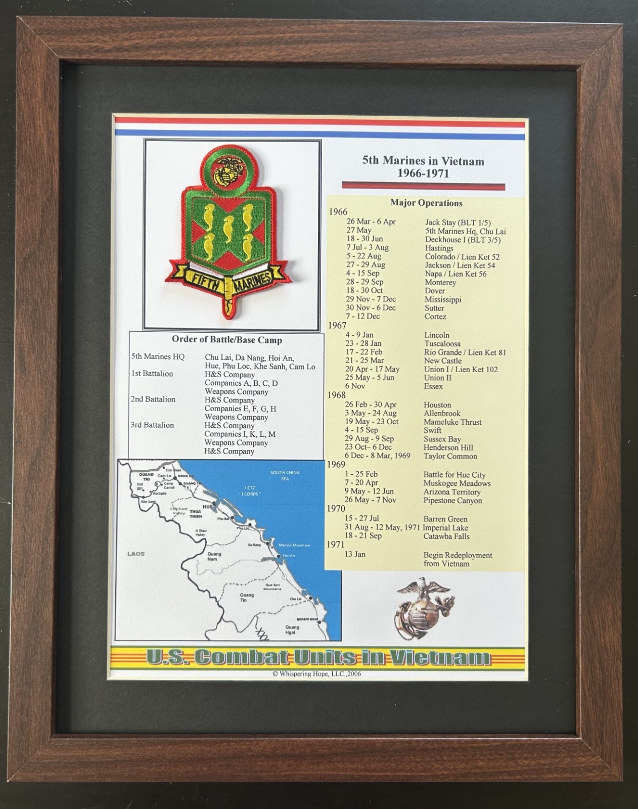 5th Marine Regiment Unit Patch and History in Vietnam 11" x 14"