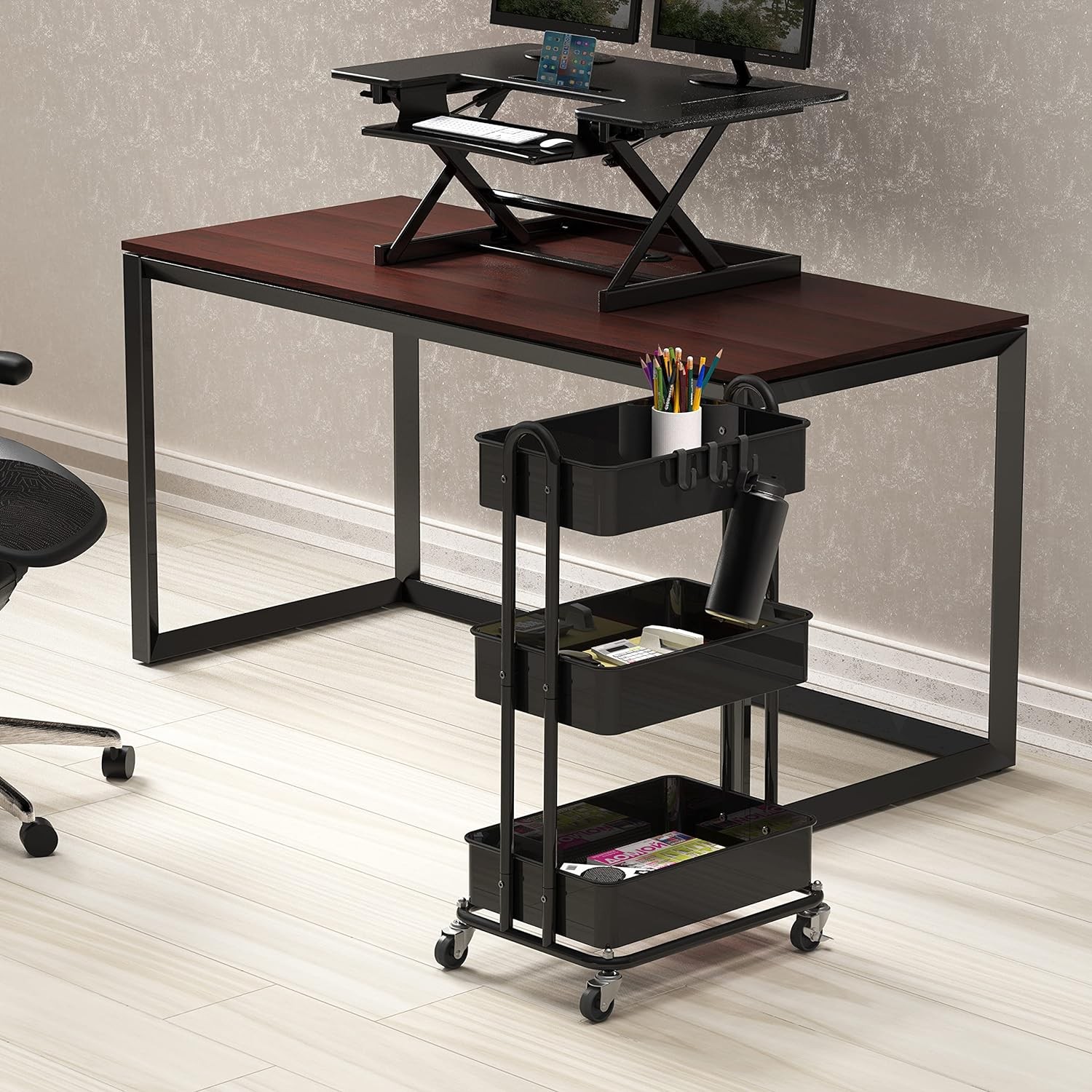 3-Tier Rolling Metal Utility Cart with Locking Wheels Storage Organizer Black