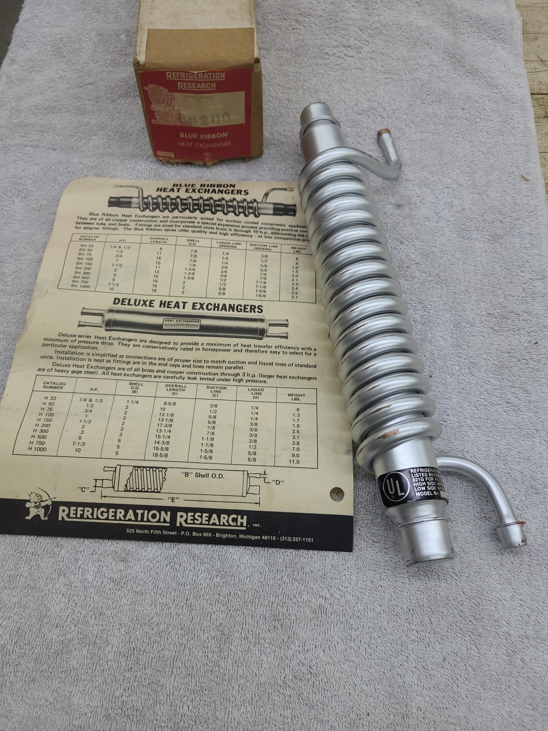 Refrigeration Research BH200 Blue Ribbon Heat Exchanger 3/8"liq.×7/8"suc.