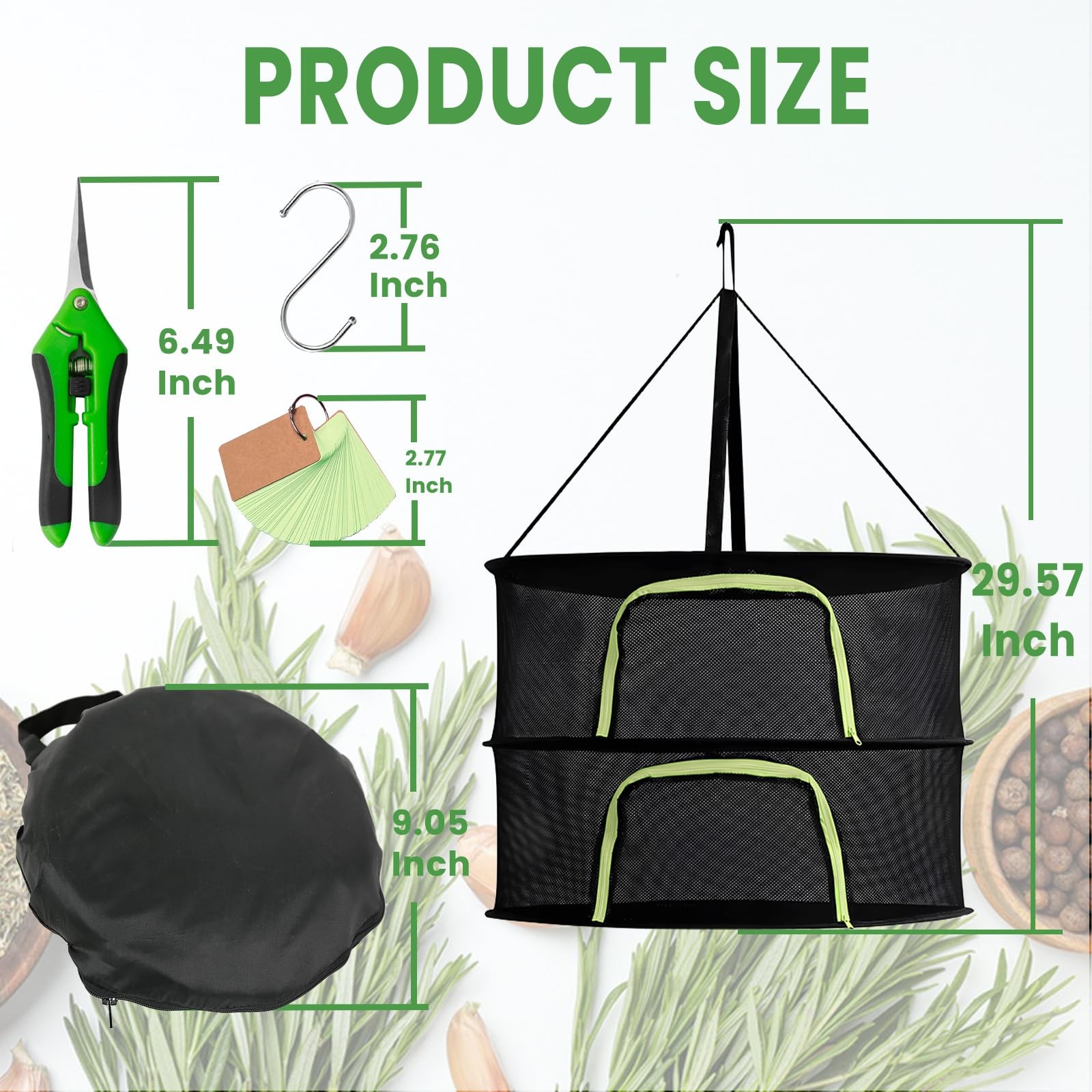 24" Herb Drying Rack with Pruning Shears, Zipper, Hook & Notepad Foldable
