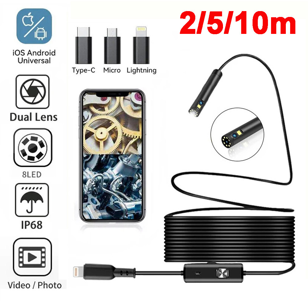 1920P Dual Lens Snake Inspection Borescope Type C iPhone Endoscope Scope Camera