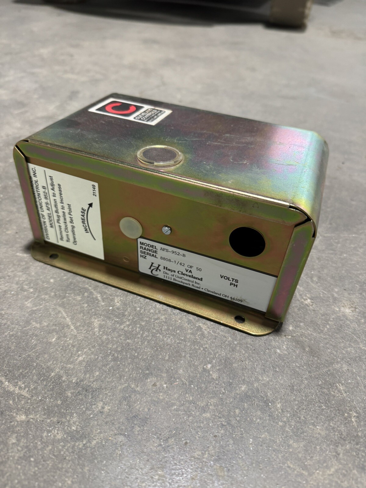 Cleveland Controls AFS-952-B ".05""-12""wc Air Switch"