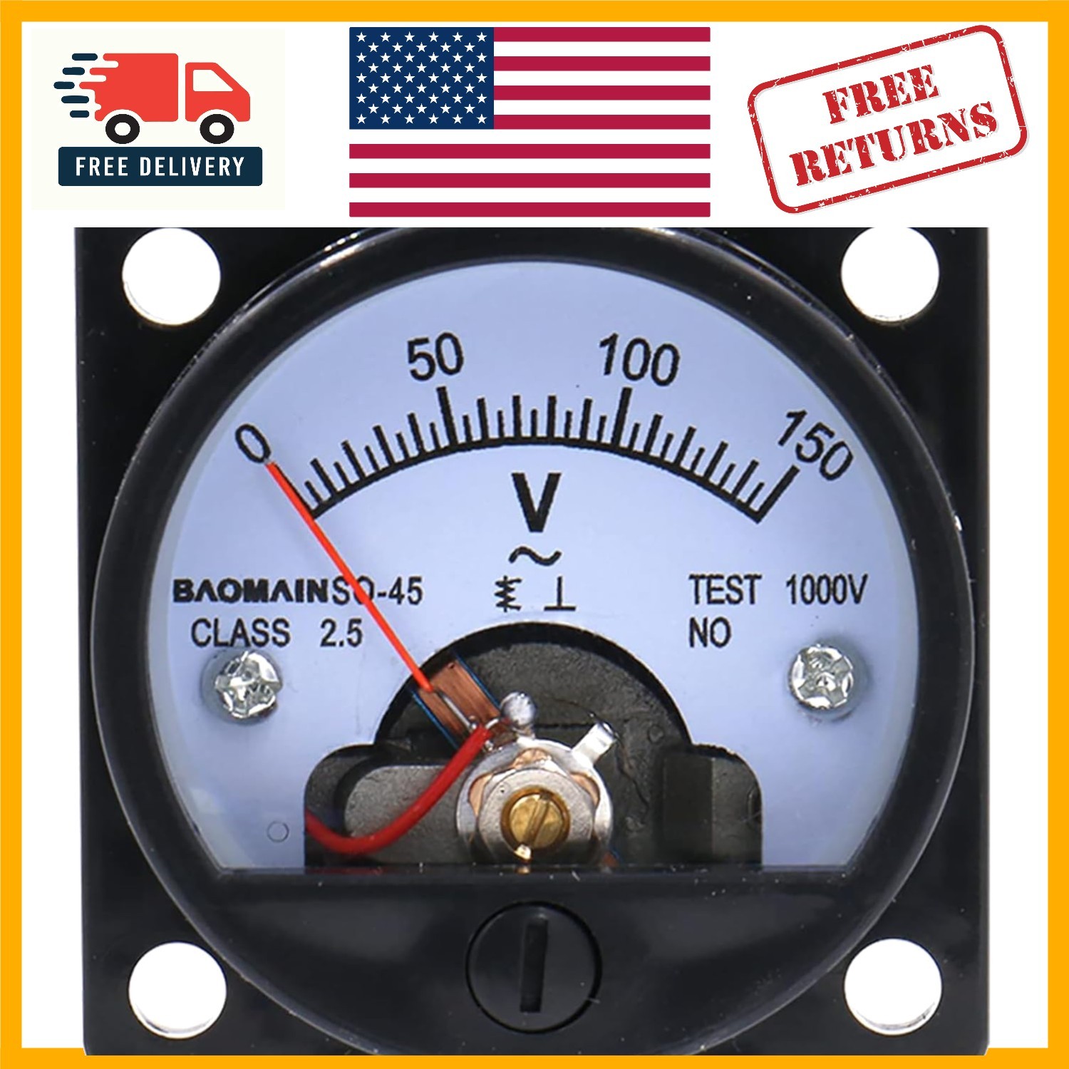 Wall Mountable AC 0-150V Analog Round Volt Meter - Easy to Adjust for Accuracy