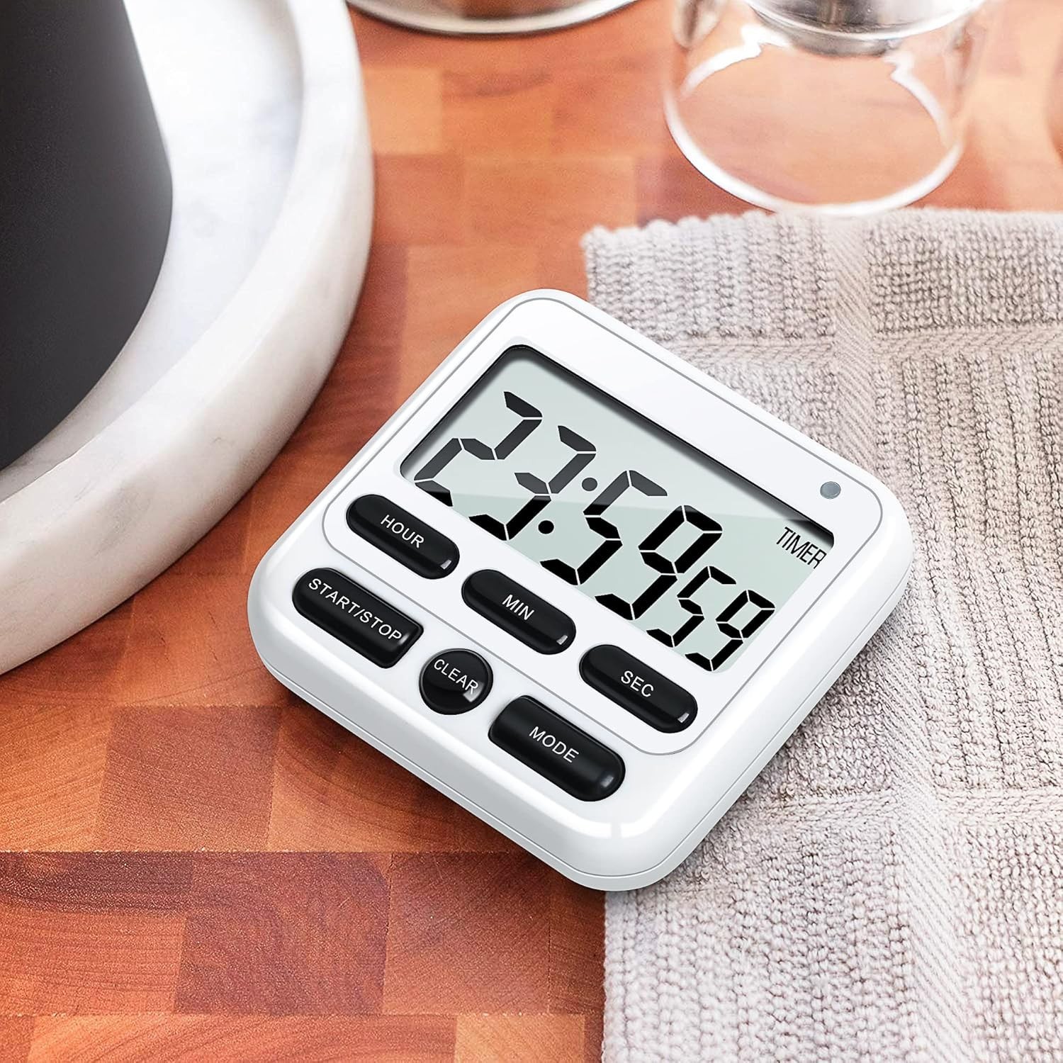 Digital Kitchen Timer with Mute/Loud Alarm Switch ON/Off Switch, 12-Hour Cloc...