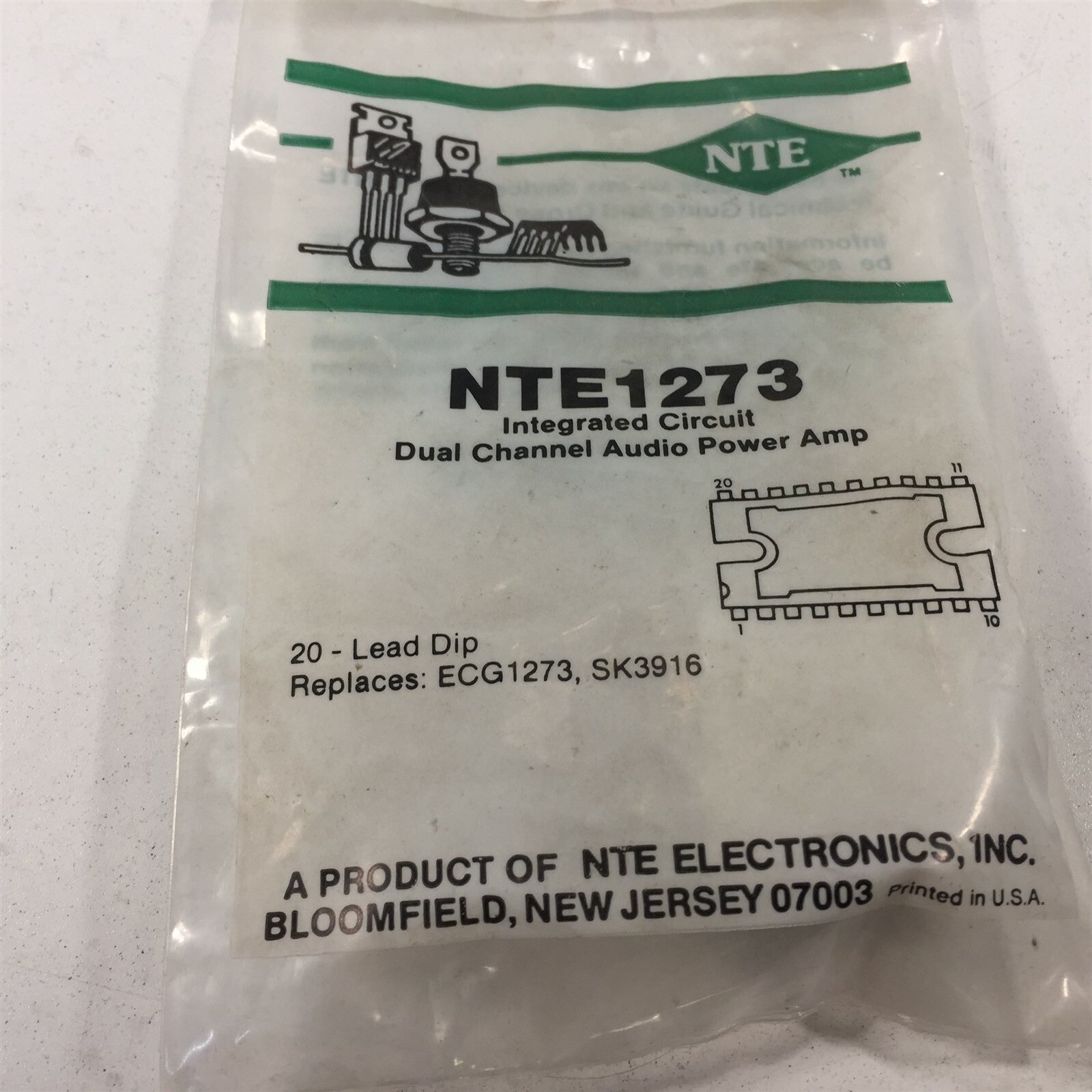 (1) NTE NTE1273 Integrated Circuit Dual, Audio Power Amp, 5W/Ch