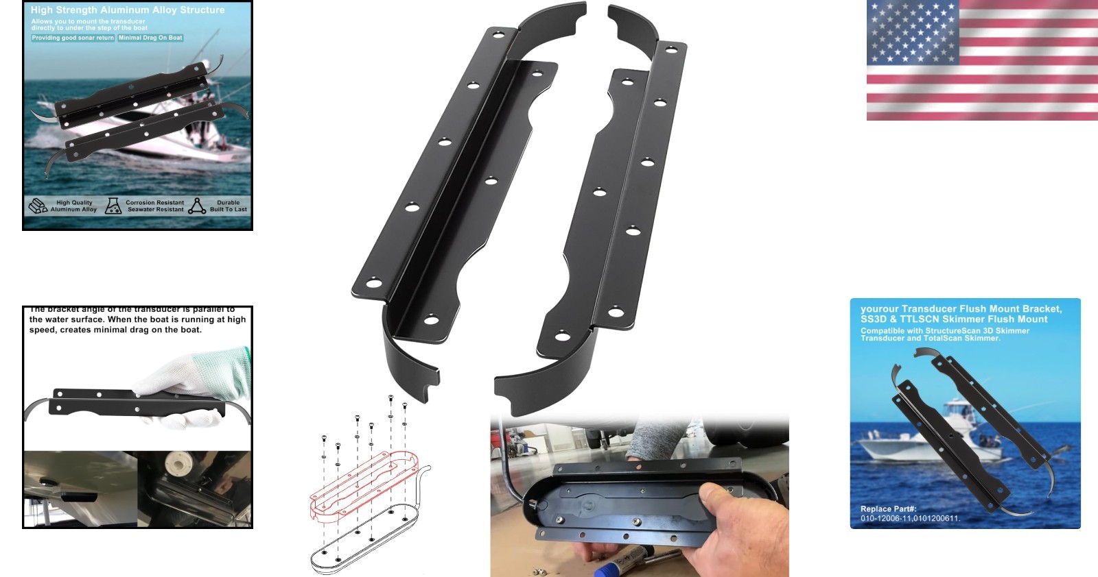 Transducer Flush Mount Bracket Compatible With StructureScan 3D & TotalScan S...