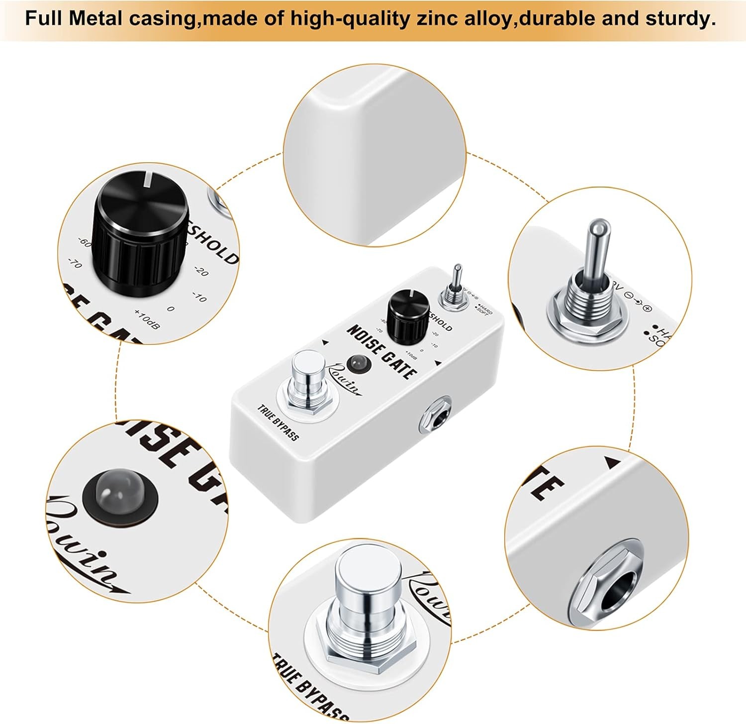 Rowin Guitar Noise Killer Gate Suppressor Effect Pedal Mini, White