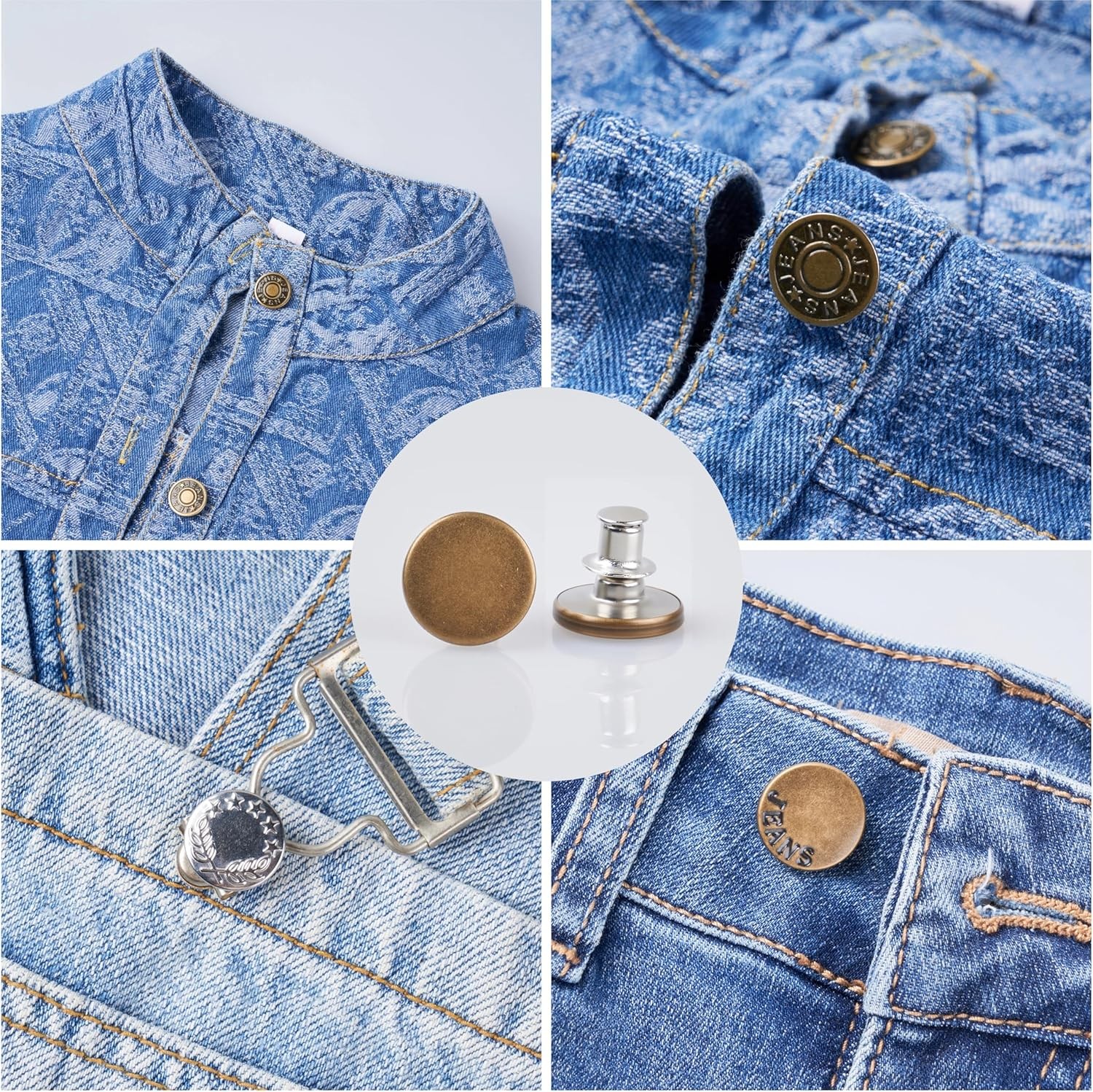 20 Sets 17mm Reusable and Adjustable Jeans Button Kits, 17mm, Color mixing