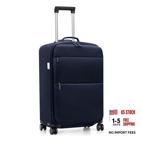 Checked Luggage, Softside Suitcases with Spinner Wheels, 25 Inch Blue