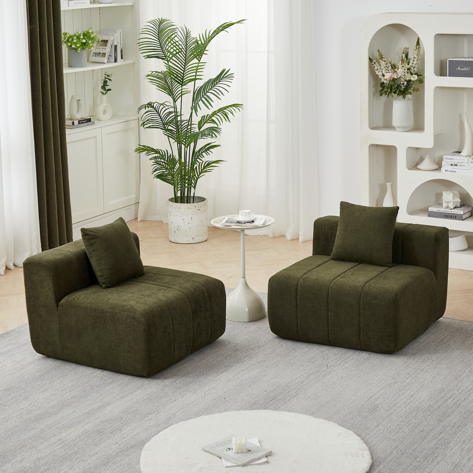 Chenille sectional sofa with 2 pillows,Symmetrical Modular Sofa Sectional for