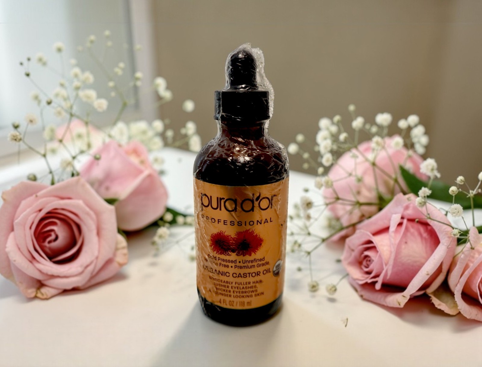 PURA D'OR PROFESSIONAL CASTOR OIL FULLER HAIR EYELASHES BROWS 4oz New