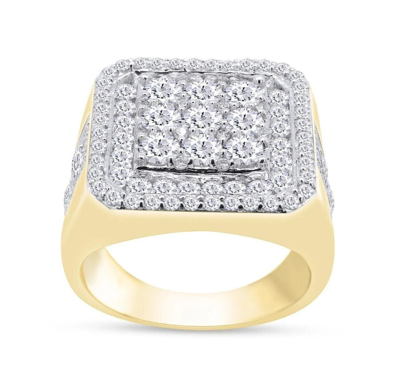 3Ct Round Cut Real Moissanite Square Men's Wedding Ring 14K Yellow Gold Plated