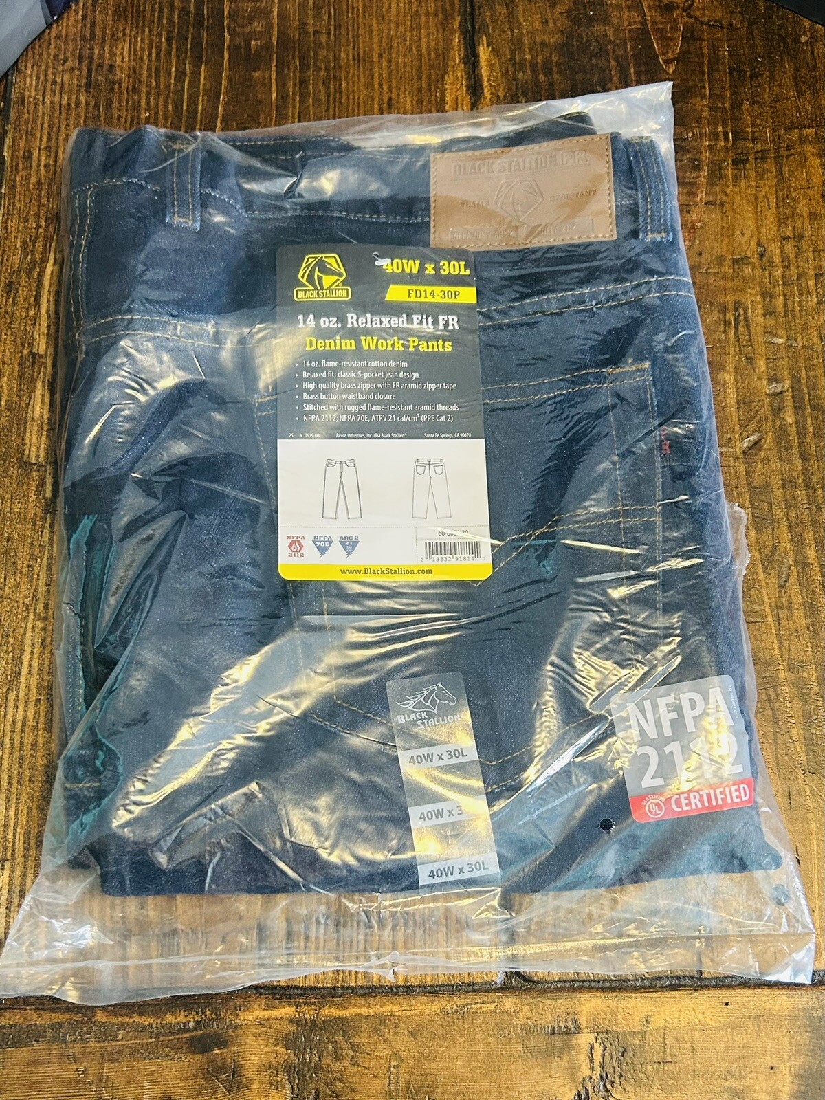 Black Stallion FD14-30P NFPA 2112 FR Jeans, 14 oz, 40X30 Fire Resist Welding