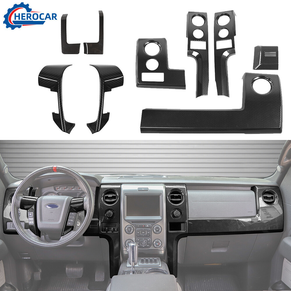9Pcs Carbon Fiber Console Dash Panel Decor Cover Trim Kit for Ford F-150 2009-14
