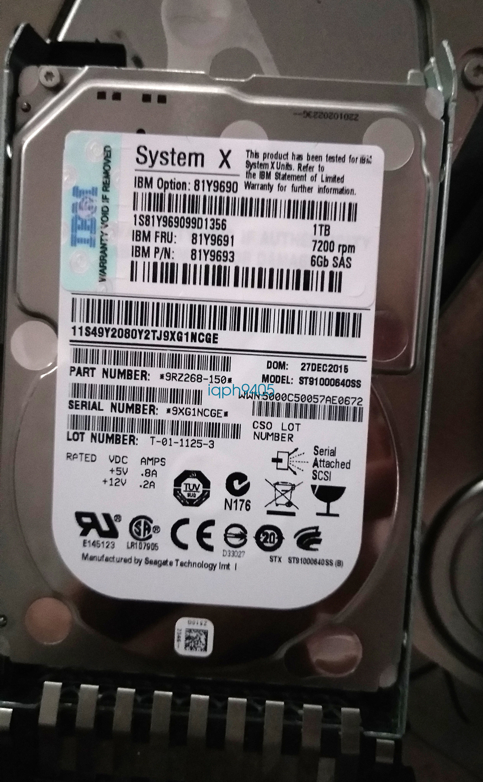1PC IBM 81Y9690 81Y9691 1T 7.2K 6GB 2.5 SAS hard drive