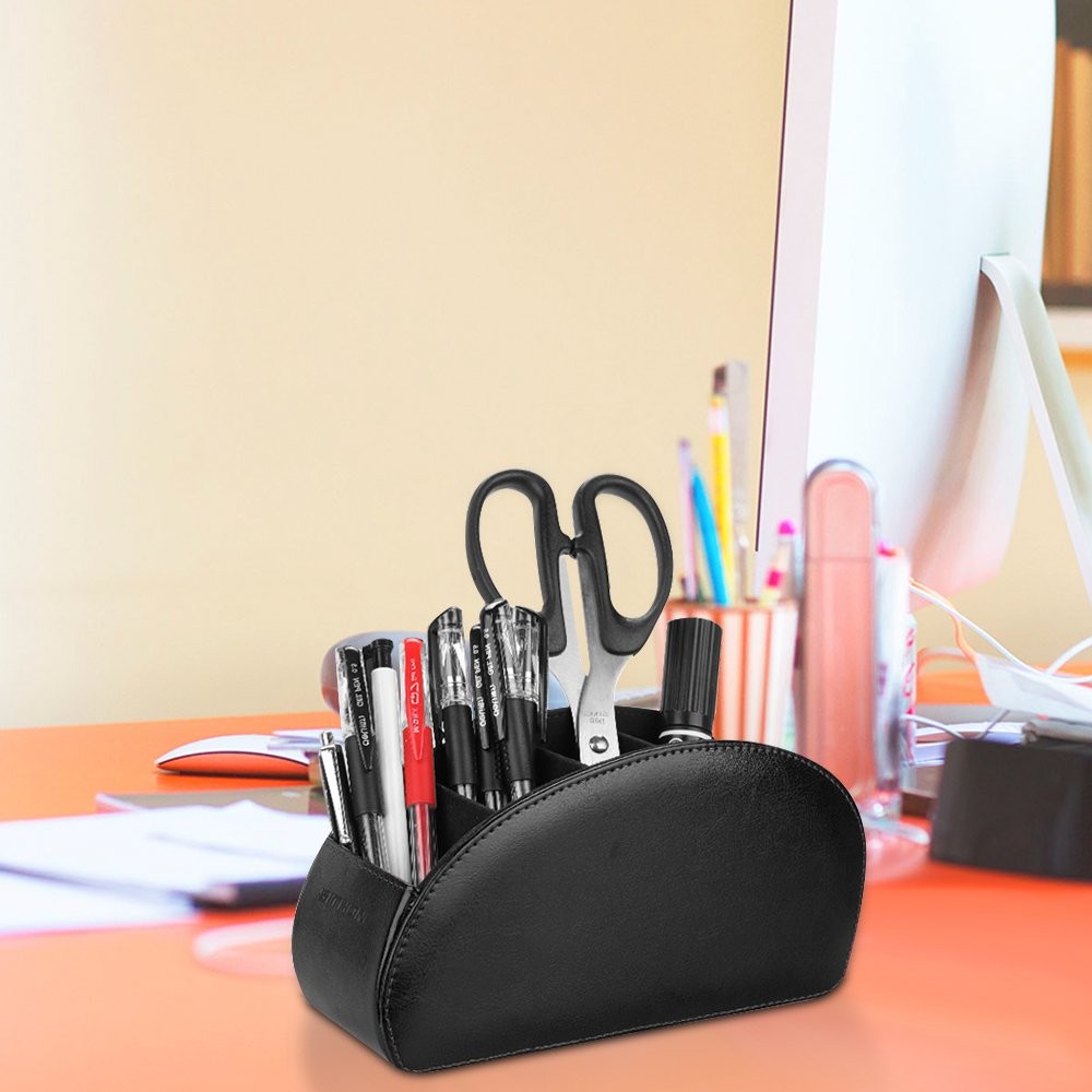 SITHON Remote Control Holder with 5 Compartments - PU Leather Small, Black