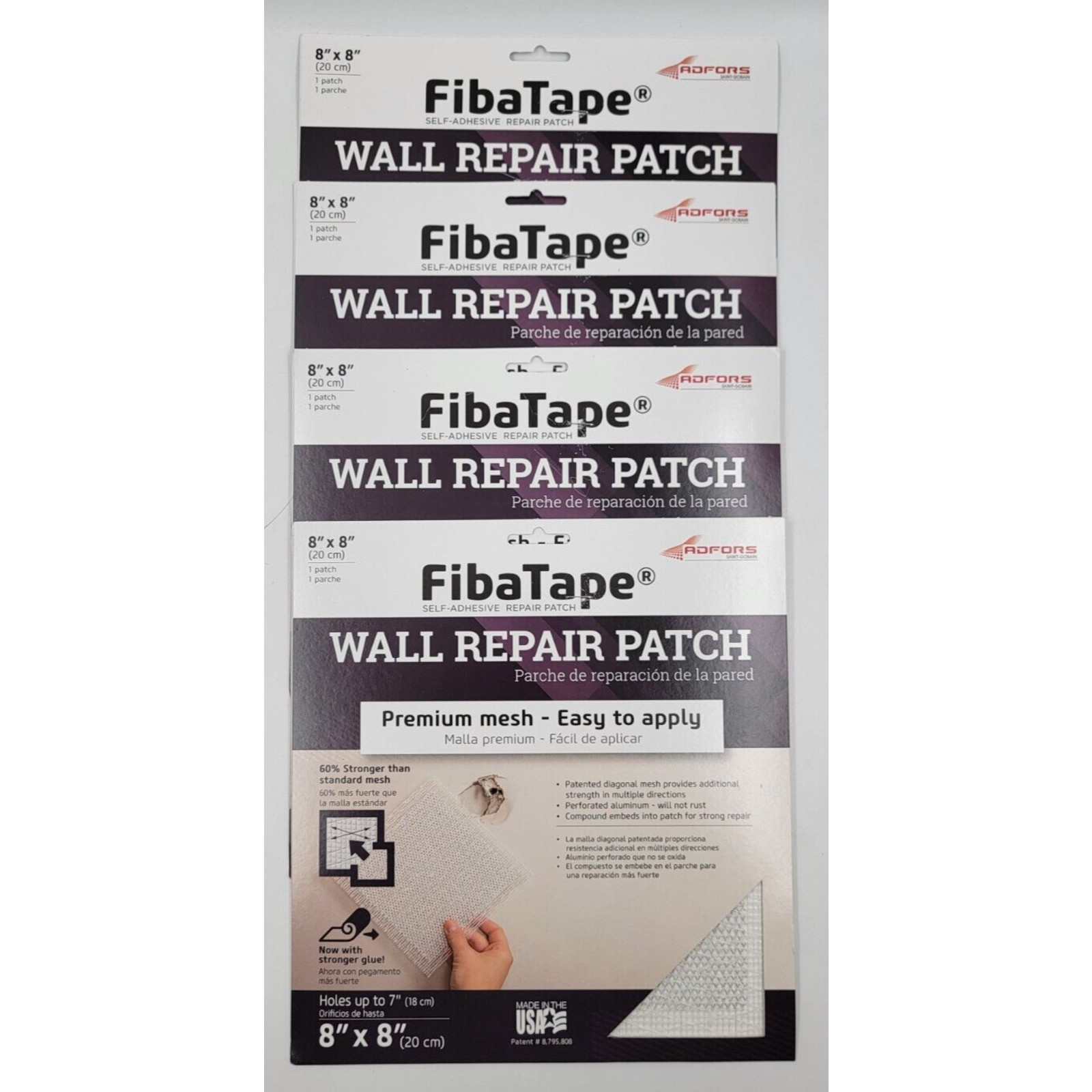 Saint-Gob ADFOR FibaTape Self-Adhesive 4-in x 4-in Drywall Repair Patch Lot of 4