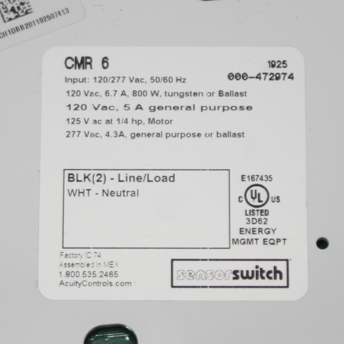 Sensor Switch CMR Occupancy Sensor CMR 6, PIR, 120/277V AC, White, 360°